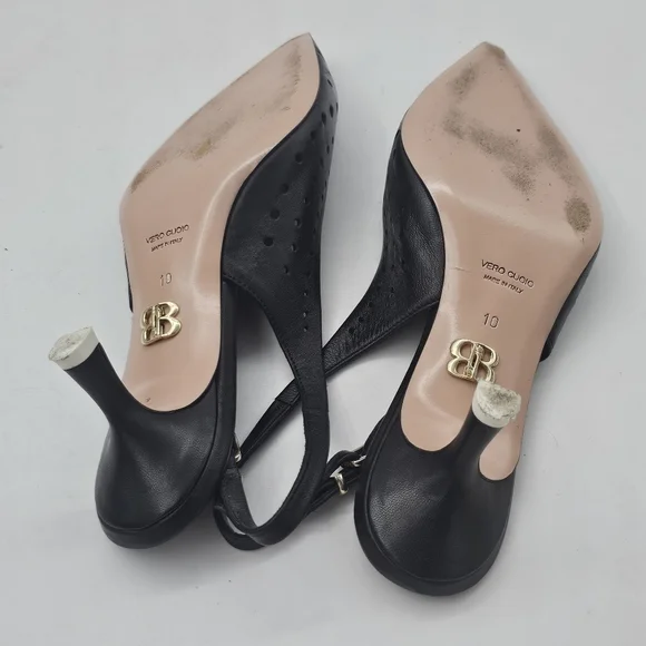 Beautiisoles Flynn Perforated Slingback Heels Women's 10 Black - Picture 10 of 11